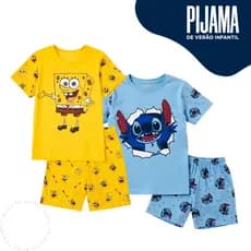 Pijama Verão Infantil Conjunto Menino Menina Desenho Personagem Desenho Stitch Bob