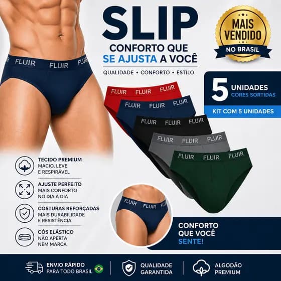Kit 5 Cuecas Slip Tradicional Adulto Masculino Microfibra