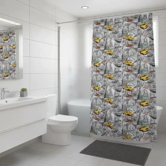 Cortina Box Banheiro PVC Antifungo Ganchos Estampada Divisória Impermeável Decorativa NY