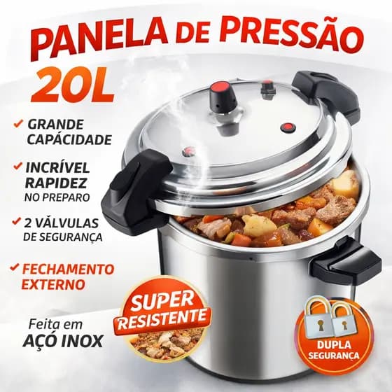 Panela de Pressão Alumínio 20L com Fechamento Externo Válvula Segurança Cozimento Rápido