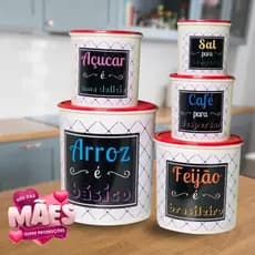 Jogo com 5 Potes de Mantimentos Plástico Decorado