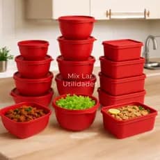 Kit 15 potes plásticos herméticos para cozinha