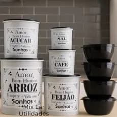 Kit mantimentos para cozinha com 9 peças de plástico decorado