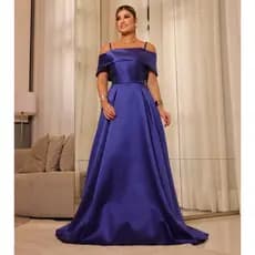 Vestido Longo Festa Zibeline Ombro À Ombro Alcinha Manguinha Debutante Formatura Casamento