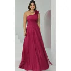 Vestido Longo de Festa Um Ombro Só Plissado Brilhante Elegante Casamento Formatura