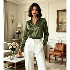 Camisa Feminina Cetim com Mangas Longas em Tecido Suav-CX213