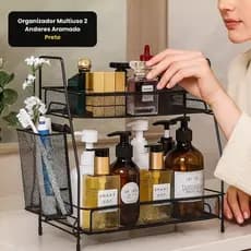 Organizador Cozinha Banheiro 2 Niveis Preto Compacto Bandeja Corredica Multiuso