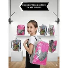 Mochila Infantil Escolar Lantejoula Holografica Colorida Com Brilho Duravel de alta qualidade material reforçado