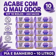 Kit 10 Rolos 400 Sacos Lixo 10L Lavanda Perfumado Pia Banheiro Anti Odor Reforçado Neutraliza Odores