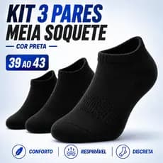 Kit 3 Pares Meia Soquete Altomax Cano Curto Unissex Preta Respirável Confortável 39 43