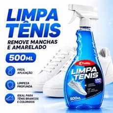 Limpa Tênis Branco 500ml Remove Manchas Amarelado Odores Sapatos Tênis Couro Tecido Borracha Rápida