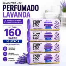 Kit 4 Rolos Saco Lixo Perfumado Lavanda 10L 160 Sacos 34x38 Banheiro Pia Anti Odor Reforcado