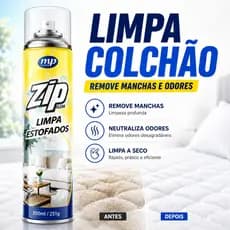 Limpa Colchao Zip Clean 300Ml Espuma Seca Higienizador Remove Manchas Elimina Odores Sofa Tapete