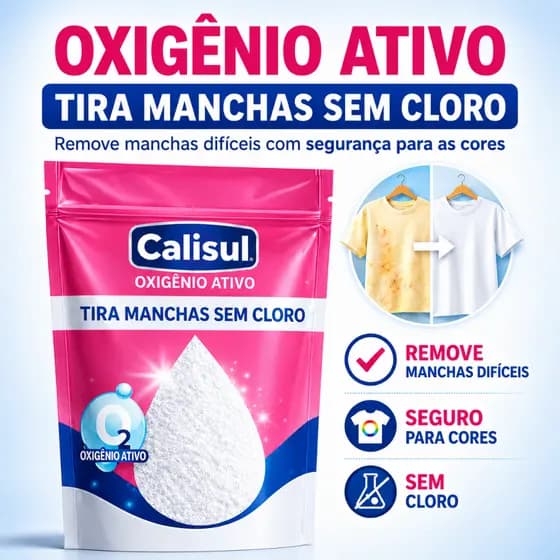 Percarbonato Sodio Calisul 500g Puro Tira Manchas Roupas Brancas Coloridas Oxigenio Ativo