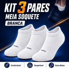 Kit 3 Pares Meia Soquete Invisivel Branca Altomax Cano Baixo Confortável Unissex Tenis 33 ao 43