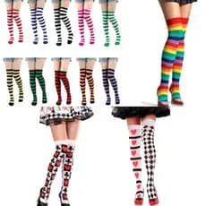 Meia 7/8 Meia Calça / Cano Alto / Longa / Rainha De Copas / Listradas / Coloridas - Envio Imediato