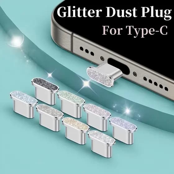Plugue De Poeira Do Telefone Para iPhone 17/16/15 Série Tipo-C Glitter Metal Plug Tomada Porta De Carregamento À Prova