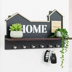 Porta Chaves com Prateleiras para Oculos Carteira Objetos em MDF Preto Modelo Casinha - Decori Br