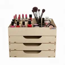 Porta Maquiagem Organizador Caixa Make Batom com Divisórias e 3 Gavetas Em MDF 3mm Cru - Decori Br