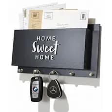 Porta Chaves com Prateleiras para Oculos Carteira Cartas Correspondencia Sweet Home Preto Decori Br