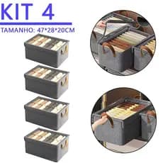 KIT 4 Caixa com Tampa de Armazenamento para Roupas, Brinquedos Infantis, Íntimas e Calças