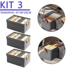 KIT 3 Caixas Organizadoras com Tampa Transparente – Oxford Reforçado 47×28×20cm