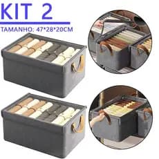 KIT 2 Caixa com Tampa de Armazenamento para Roupas, Brinquedos Infantis, Íntimas e Calças