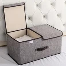 Caixa Organizadora Dobrável 50x25x29cm com 2 Tampas – Tecido Resistente para Armário e Roupas