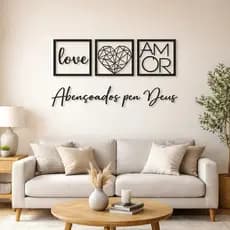 Quadros decorativos Abençoado por Deus + Love + Coração Geométrico + Amor – Para Sala, Quarto / C dupla face
