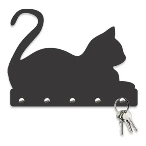 Porta Chaves Gato Deitado Decorativo Com Ganchos Mdf 3mm