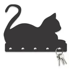 Porta Chaves Gato Deitado Decorativo Com Ganchos Mdf 3mm