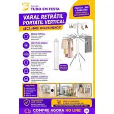 Varal de Chão Dobrável Multiuso Portátil 2 Andares 360º Rodinhas Inox Para Roupas Meias Acessórios