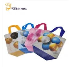 KIT 12 Sacolas Bolsa Ecobag TNT Estampada Balão Infantil com Alça Pequena Aniversario Lembrancinha