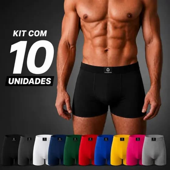 Kit 10 Cuecas boxer micofibra lisa masculina com bojo anatômico súper confortável
