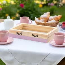 Bandeja de Madeira Pinus Cílios Rosa Cantinho do Café Decoração Organizador Mesa Posta