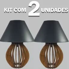 Kit 2 Abajur Cúpula Preto Luminária de Mesa Cabeceira Quarto Sala Escritório Decoração Bivolt