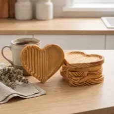 Kit Pires Coração 14 cm Madeira Grande Porta Xícara Porta Copo Mesa Posta Cantinho do Café