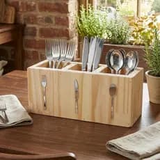 Porta Talheres Organizador Madeira Pinus com Divisórias Gaveta Cozinha Mesa Utensílios