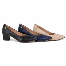 Sapato Social Feminino Scarpin Croco Bico Fino Salto Grosso