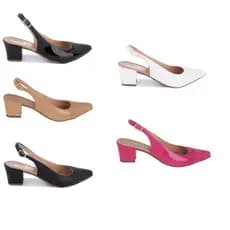 Sapato Scarpin Feminino Salto Bloco Slingback Fivela