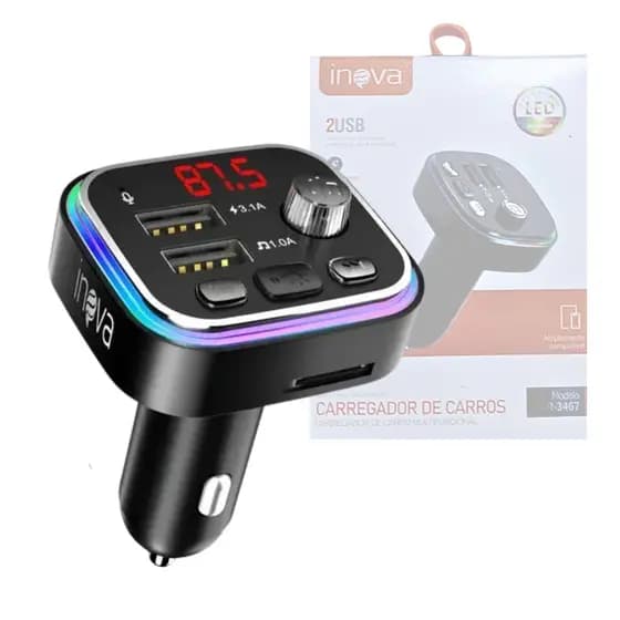 Transmissor Veicular Bluetooth INOVA CAR-3467 MP3 Player FM Carregador USB Duplo Mãos Livres