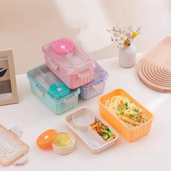 LUWAVE. Marmita Lancheira 2050ml Com Box Compartimentos E Vasilha（A tampa não pode ser aquecida junto）