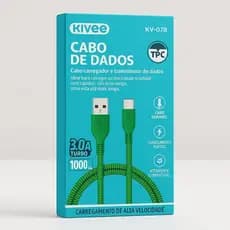 Cabo de Dados Kivee KV-078 Tipo-C 3A Turbo – 1 Metro, Carregamento Rápido - Cores Sortidas