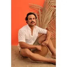 Camisa de Linho Masculina Bata Gola Padre Flamê Algodão Manga Curta Social Verão Dia dos Pais