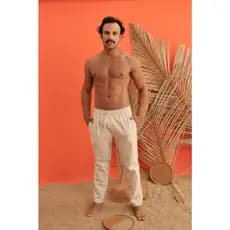 Calça Linho Masculina Cru Natural Rustico Praia Premium