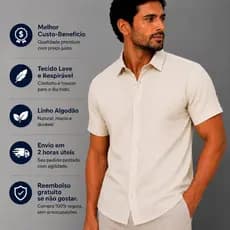 Camisa Masculina Algodão Manga Curta Social Linho Flame Slim Inverno Verão Europeu Dia dos Pais