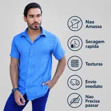 Camisa Masculina Texturizada Não Amassa Manga Curta Social Pronta Entrega Dia dos Pais
