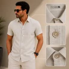Camisa Linho Rustico Natural Masculina Social Old Money Casual Respirável Dia dos Pais