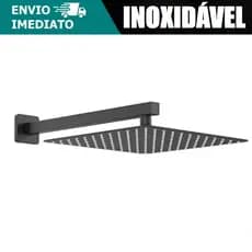 Chuveiro Ducha Inox 304 Quadrado Articulado 20X20 Slim Banheiro Acabamento Preto Piscina Externa