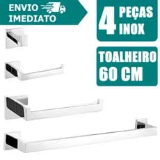 Kit 4 Peças Inox Acessórios Banheiro Lavabo 4 Peças Aço Inox 304 Para Toalha E Papel Higienico